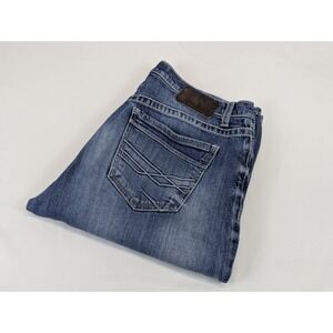 BKE Jeans Tyler Straight Mens 33R Denim‎ Country 34x31 Blue Rodeo Buckle